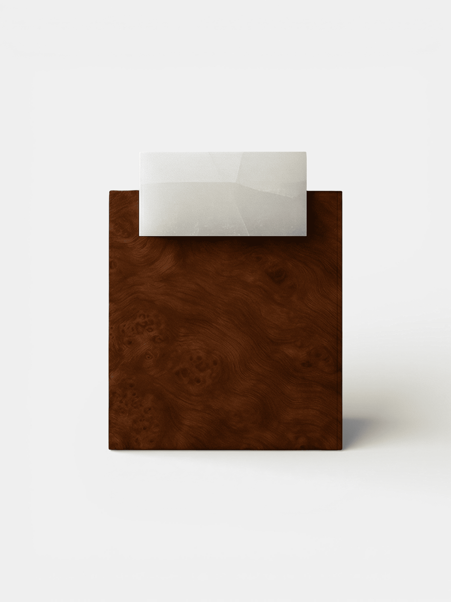 Gaia Burl Wood & White Onyx Side Table | Sculptural Stone Table