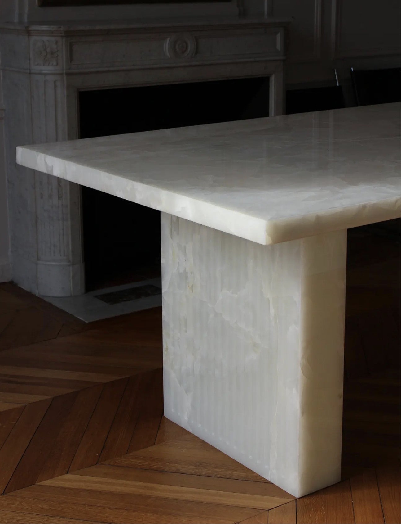 Marbera Studio Aura Dining Table White Onyx Marble 87in