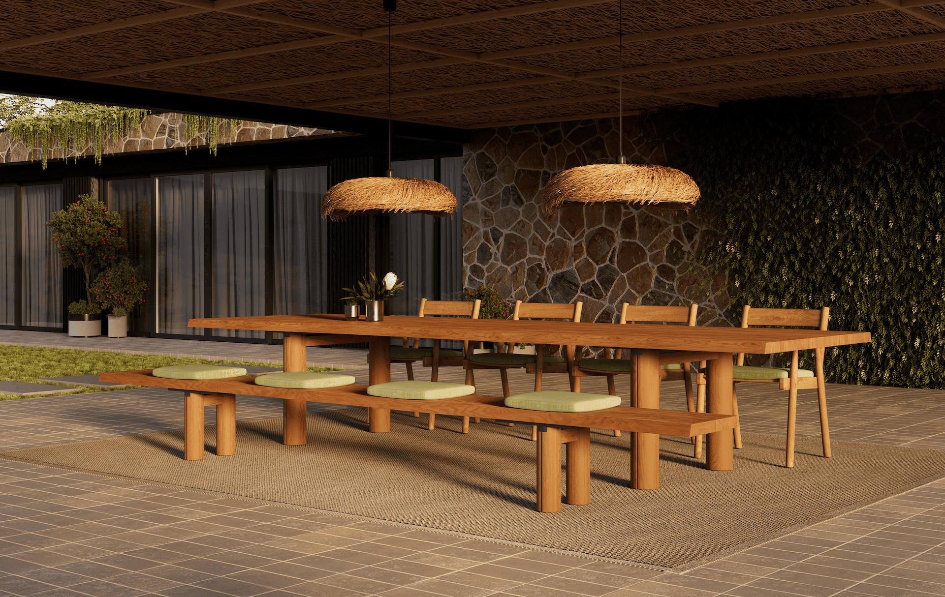 Betaco OTRANTO TEAK BENCH | ROUND LEG Bench