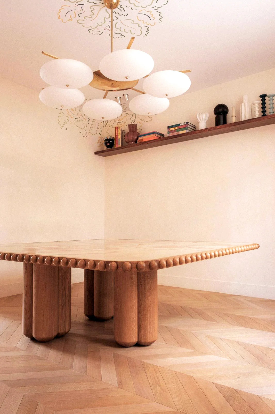 BISCUIT SIXTIES ONYX AND OAK DINING TABLE