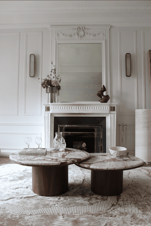Coffee Table ALEXIS DUO TABLES CALACATTA BORGOGNA & WOOD MARBERA