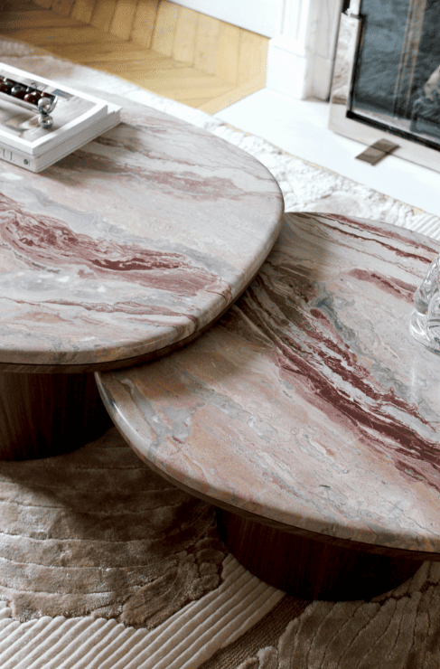 Coffee Table ALEXIS DUO TABLES OROBICO ROSSO MARBLE & WOOD MARBERA