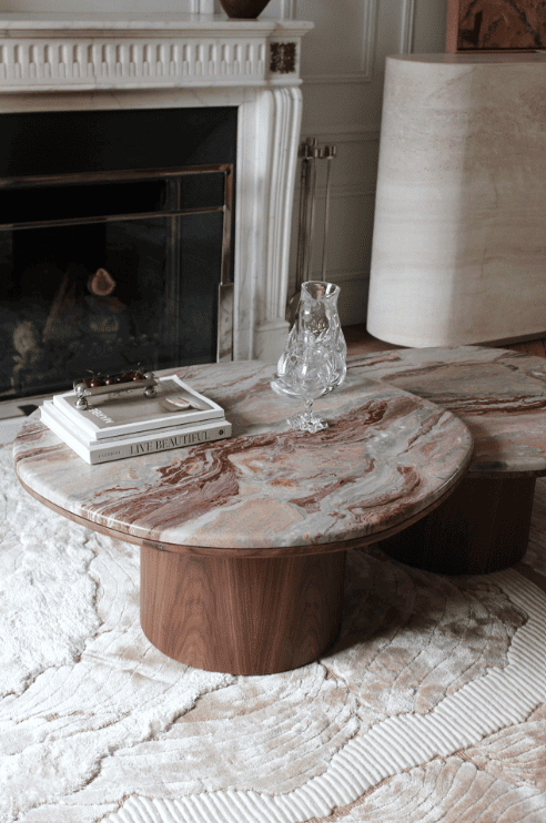 Coffee Table ALEXIS DUO TABLES OROBICO ROSSO MARBLE & WOOD MARBERA