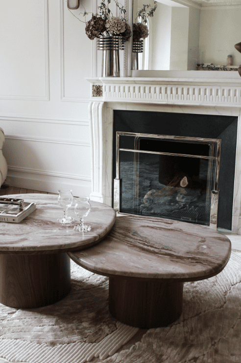 Coffee Table ALEXIS DUO TABLES OROBICO ROSSO MARBLE & WOOD MARBERA