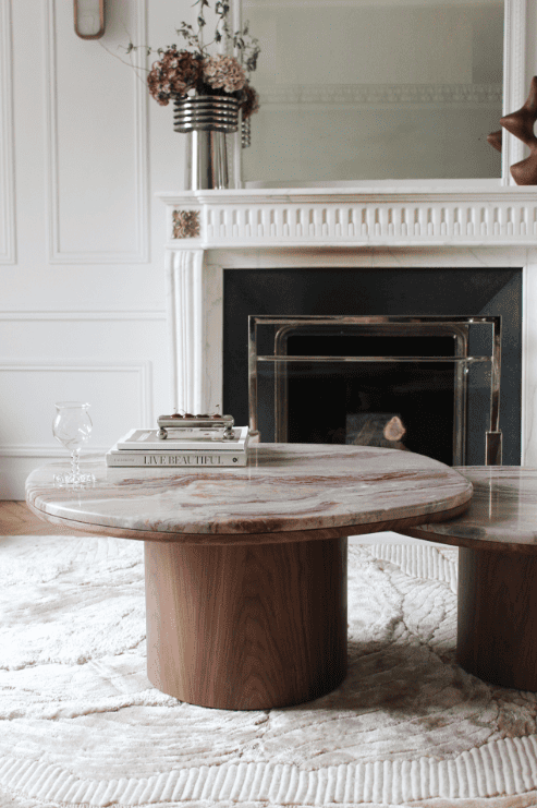 Coffee Table ALEXIS DUO TABLES OROBICO ROSSO MARBLE & WOOD MARBERA