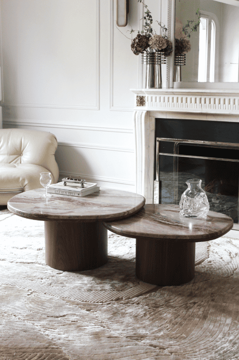 Coffee Table ALEXIS DUO TABLES OROBICO ROSSO MARBLE & WOOD MARBERA