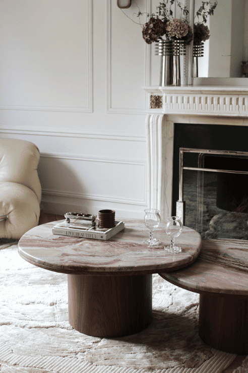 Coffee Table ALEXIS DUO TABLES OROBICO ROSSO MARBLE & WOOD MARBERA