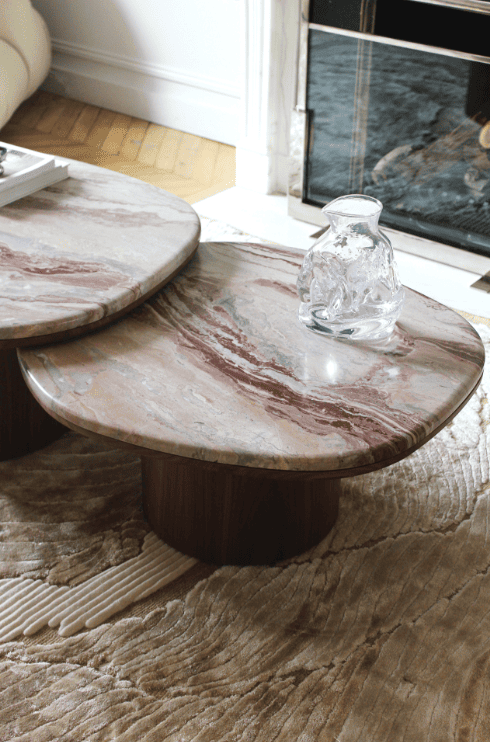 Coffee Table ALEXIS DUO TABLES OROBICO ROSSO MARBLE & WOOD MARBERA