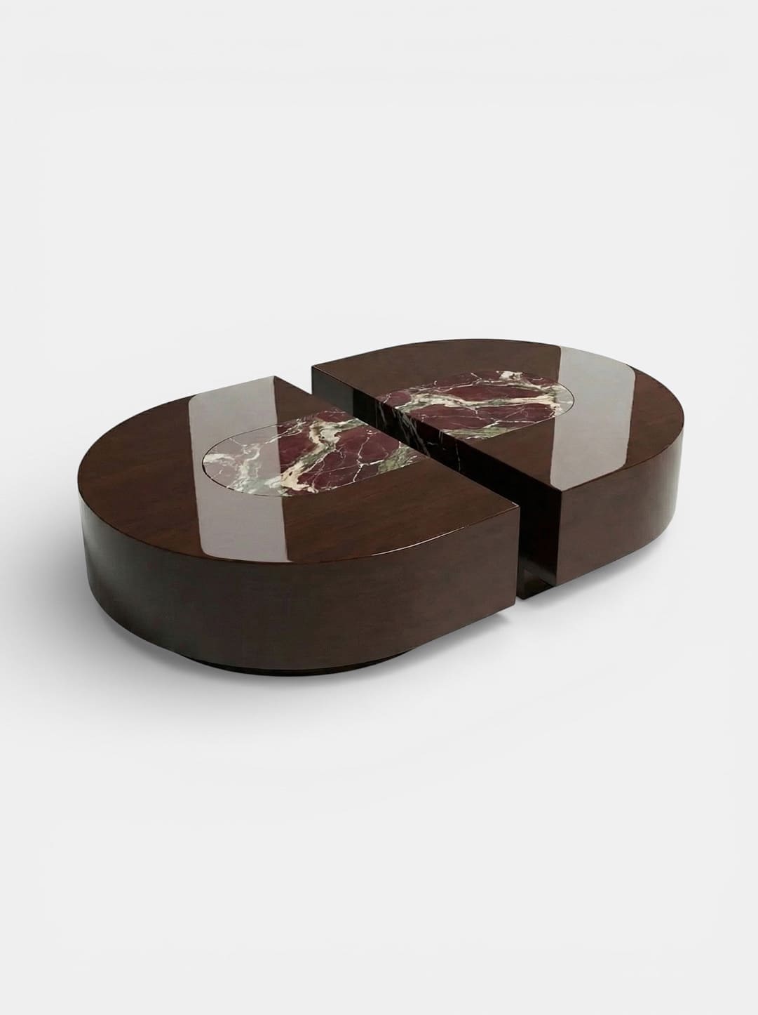 Coffee Table BACI CAPSULE BROWN LACQUERED WOOD & ROSSO LEVANTO MARBLE MARBERA