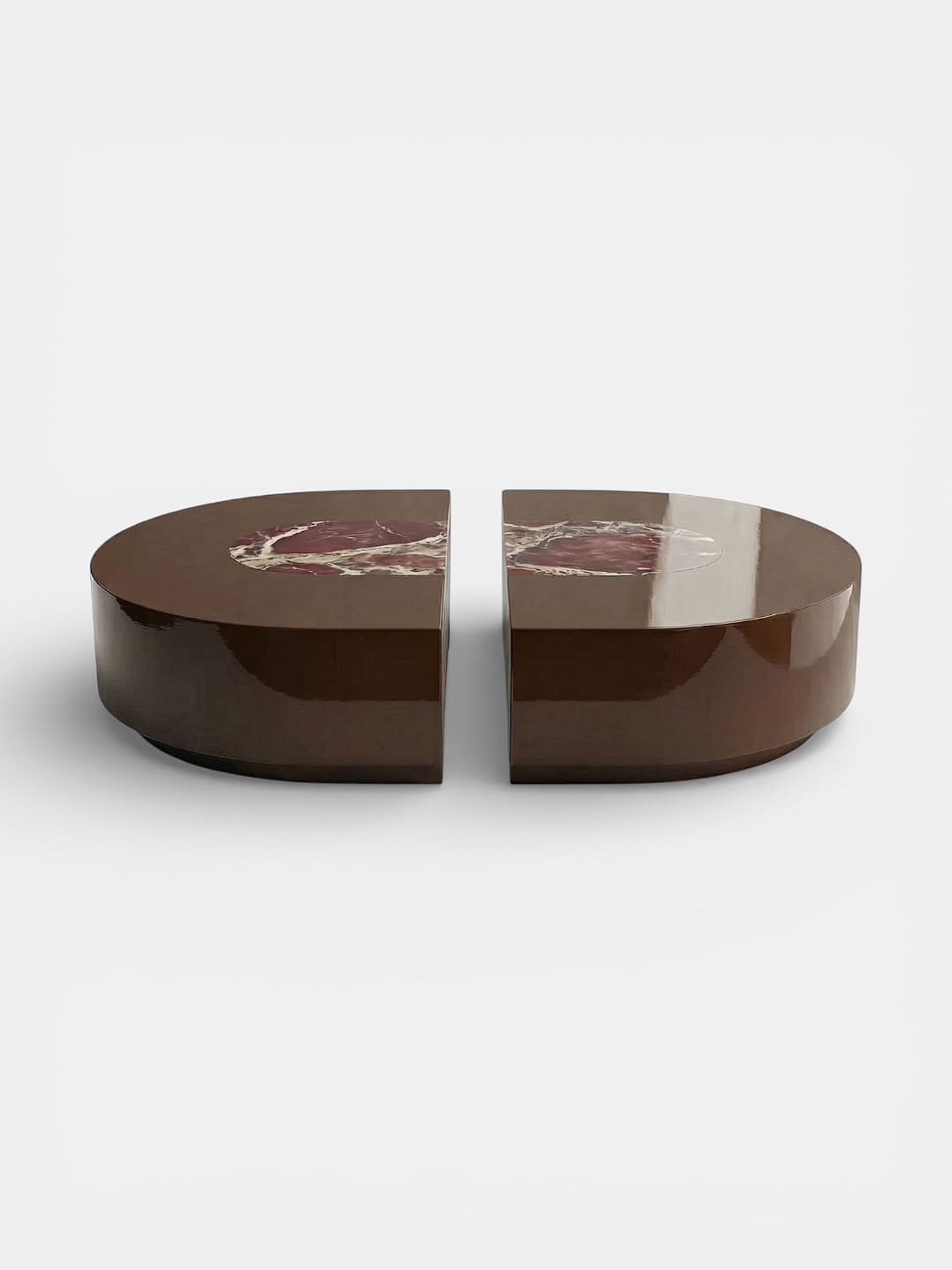 Coffee Table BACI CAPSULE BROWN LACQUERED WOOD & ROSSO LEVANTO MARBLE MARBERA