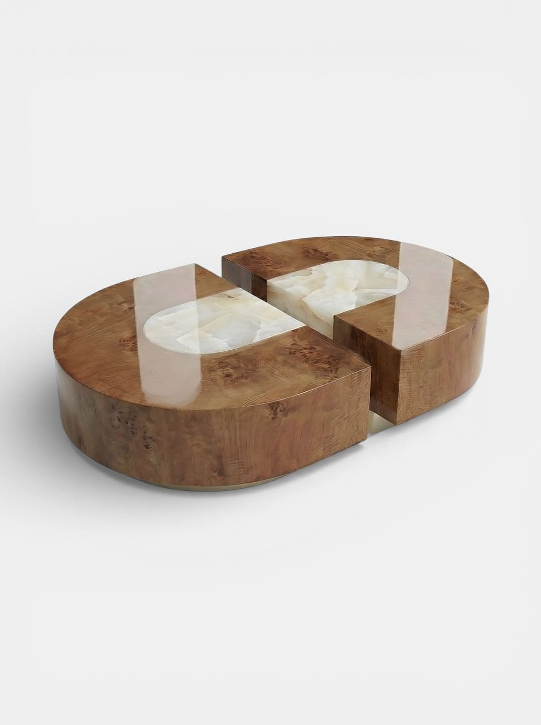 Coffee Table BACI CAPSULE BURL WOOD & WHITE ONYX MARBERA