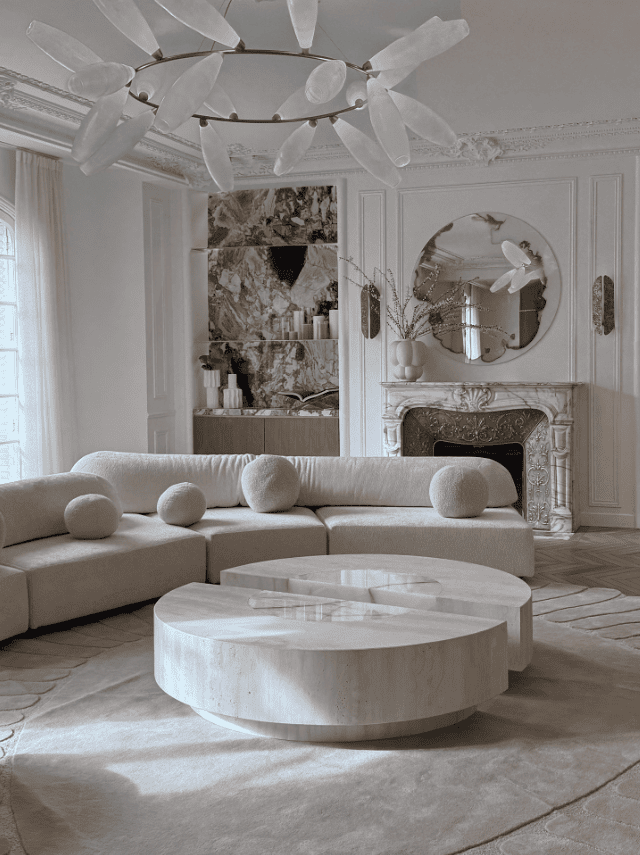 Coffee Table BACI ROUND TRAVERTINE & SHELL ONYX TABLE MARBERA