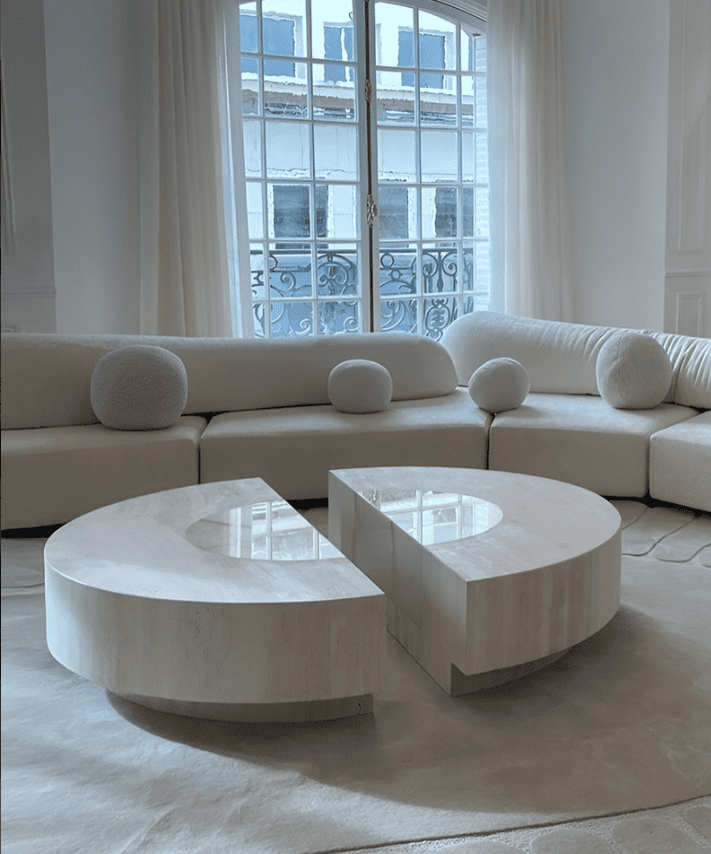Coffee Table BACI ROUND TRAVERTINE & SHELL ONYX TABLE MARBERA