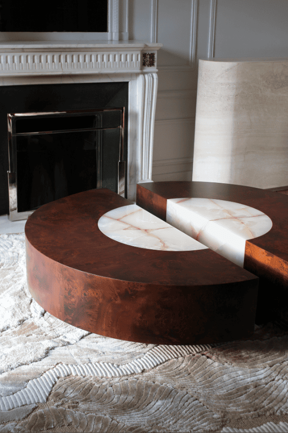 Coffee Table BACI ROUND WOOD & SHELL ONYX TABLE MARBERA
