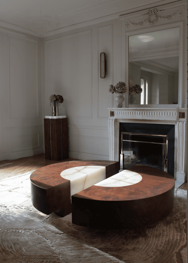 Coffee Table BACI ROUND WOOD & SHELL ONYX TABLE MARBERA