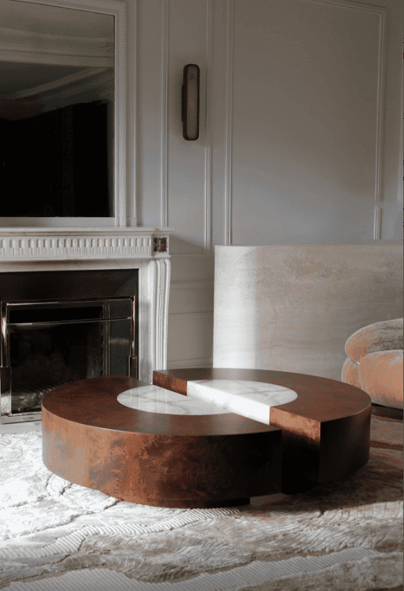 Coffee Table BACI ROUND WOOD & SHELL ONYX TABLE MARBERA