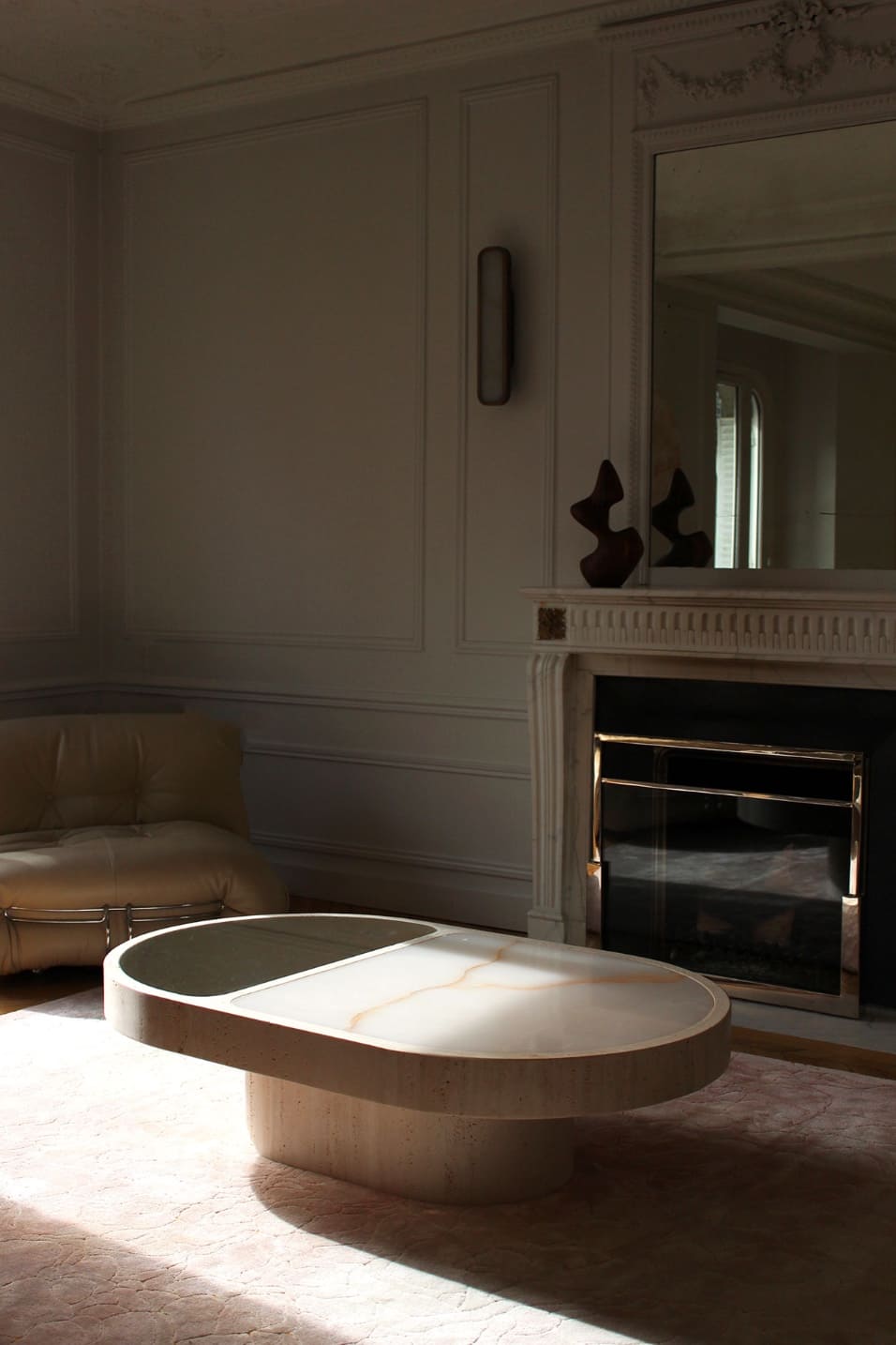 Coffee Table COHESION TRAVERTINE & SHELL ONYX MARBERA