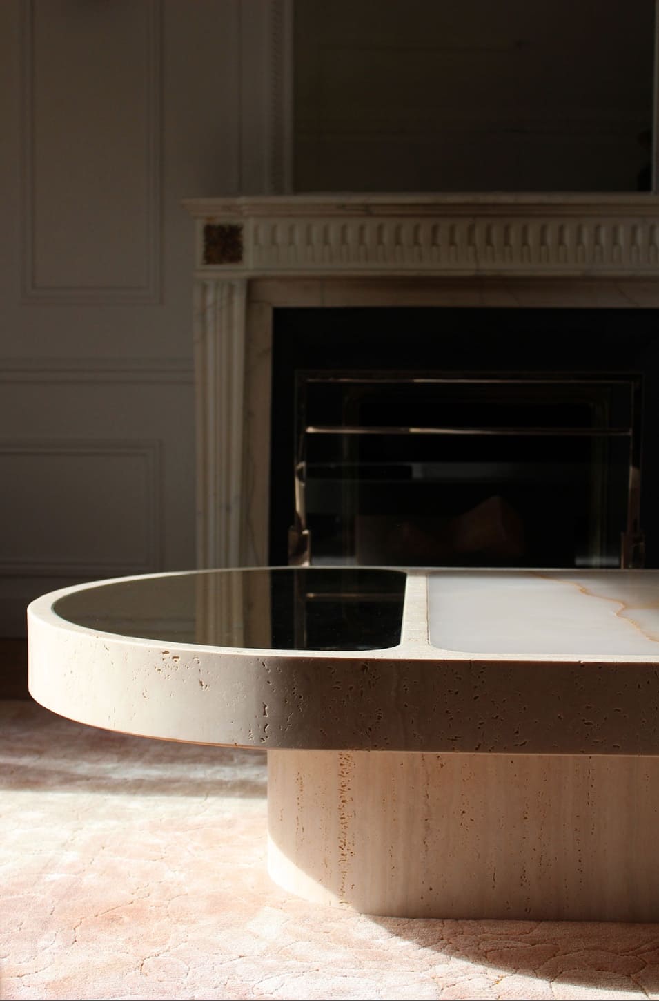 Coffee Table COHESION TRAVERTINE & SHELL ONYX MARBERA