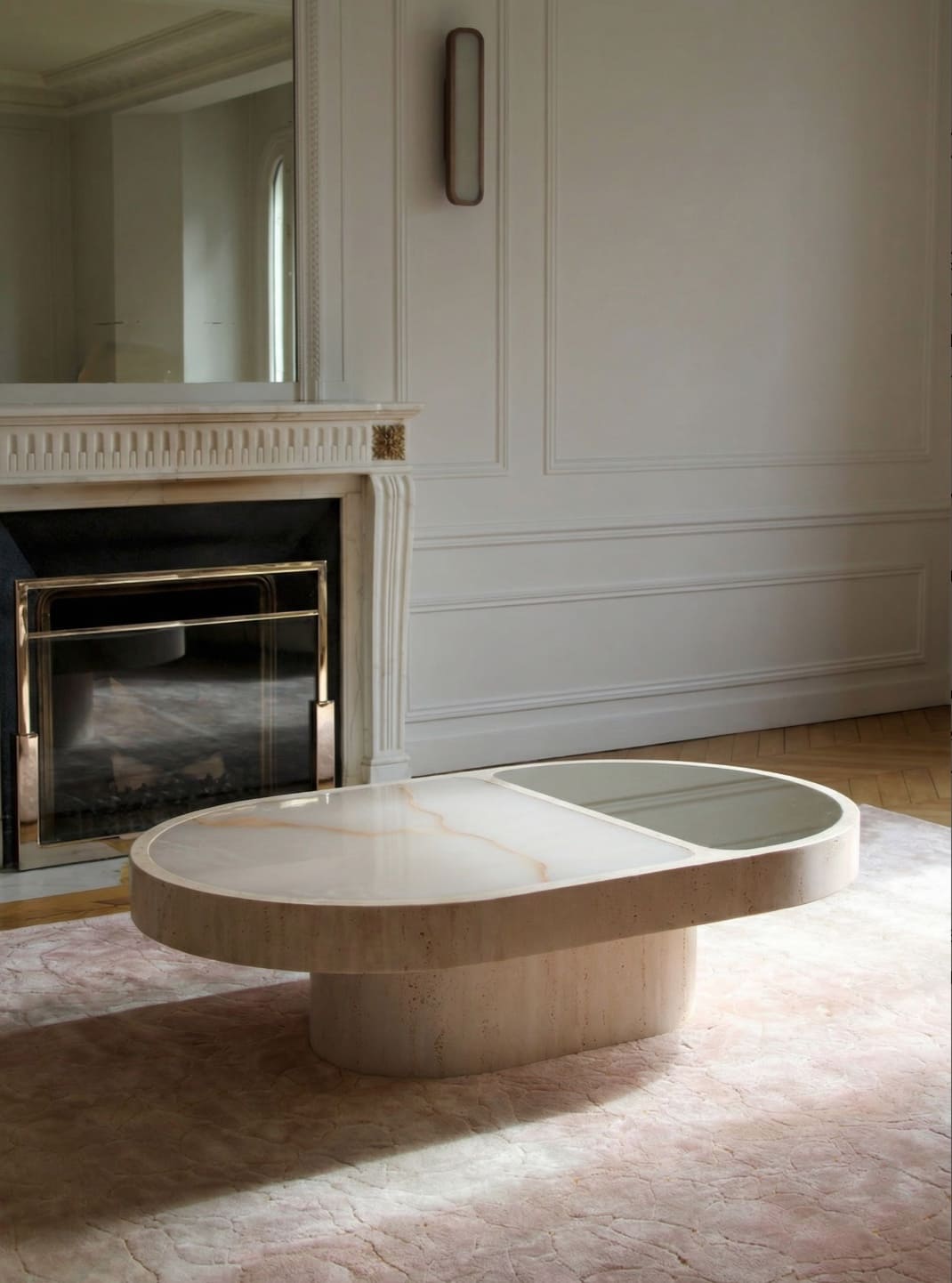 Coffee Table COHESION TRAVERTINE & SHELL ONYX MARBERA
