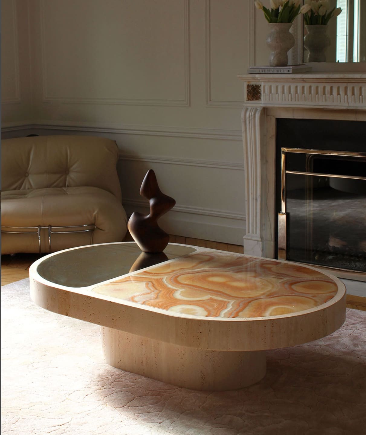 Coffee Table COHESION TRAVERTINE & SIXTIES ONYX MARBERA