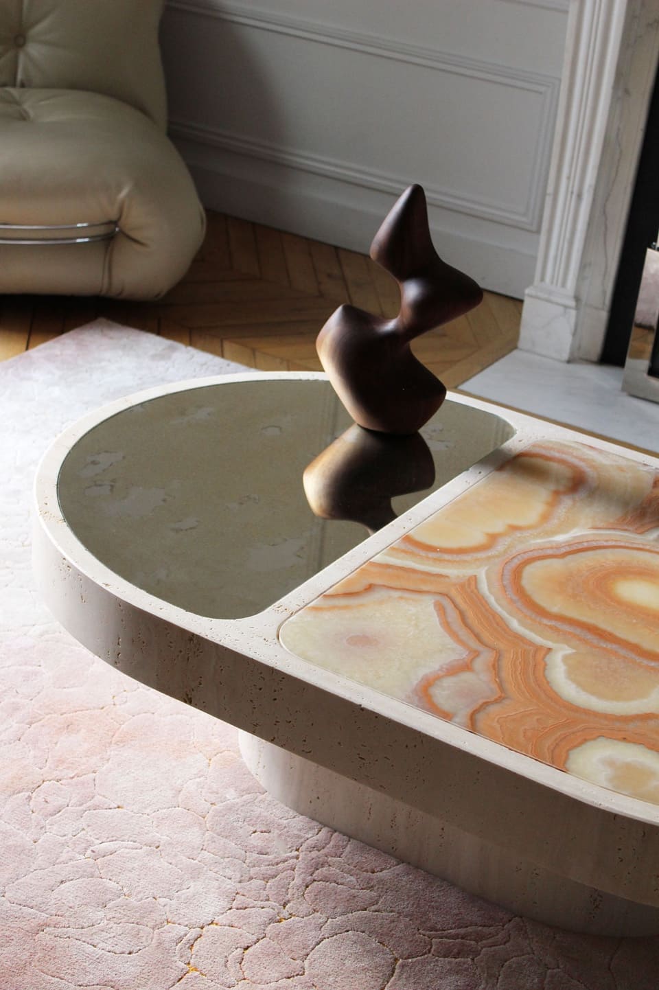 Coffee Table COHESION TRAVERTINE & SIXTIES ONYX MARBERA