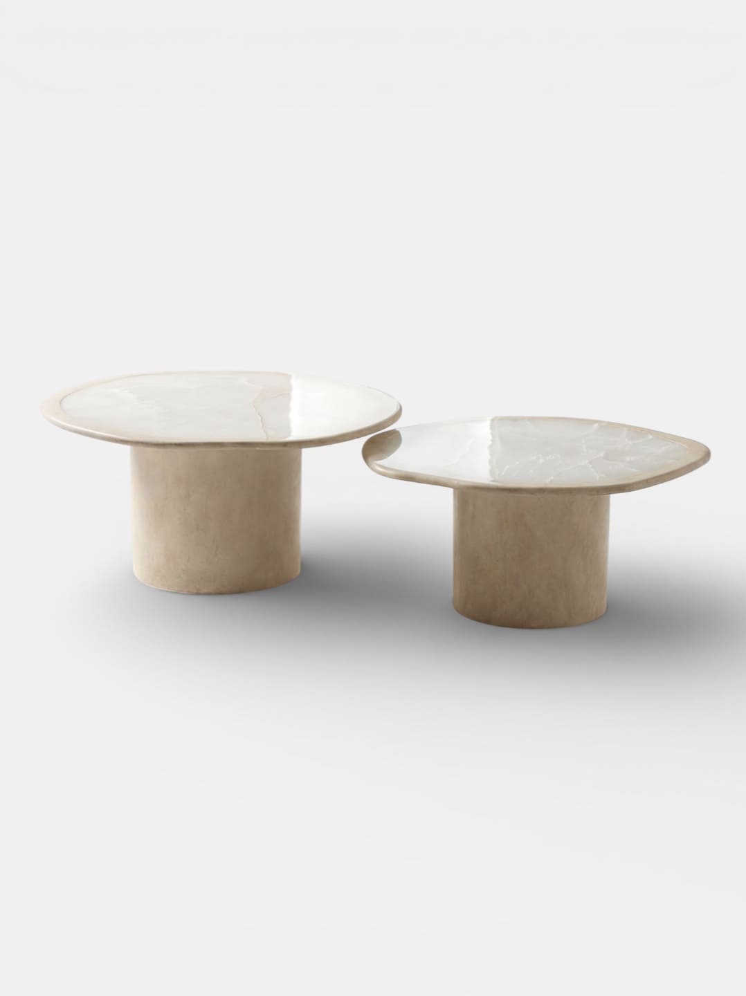 Coffee Table JOAN DUO TRAVERTINE & WHITE ONYX MARBERA