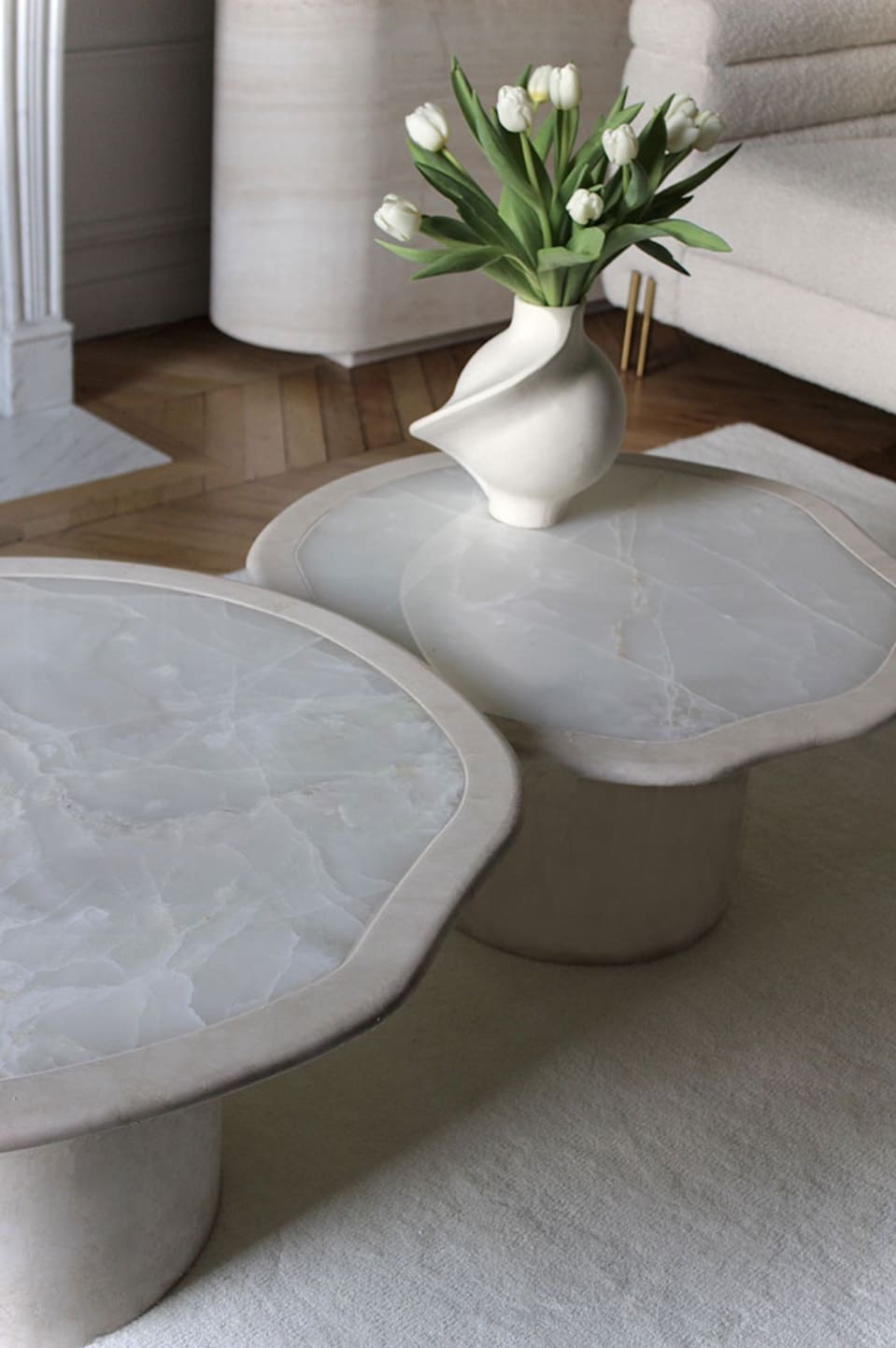 Coffee Table JOAN SOLO TRAVERTINE & WHITE ONYX MARBERA