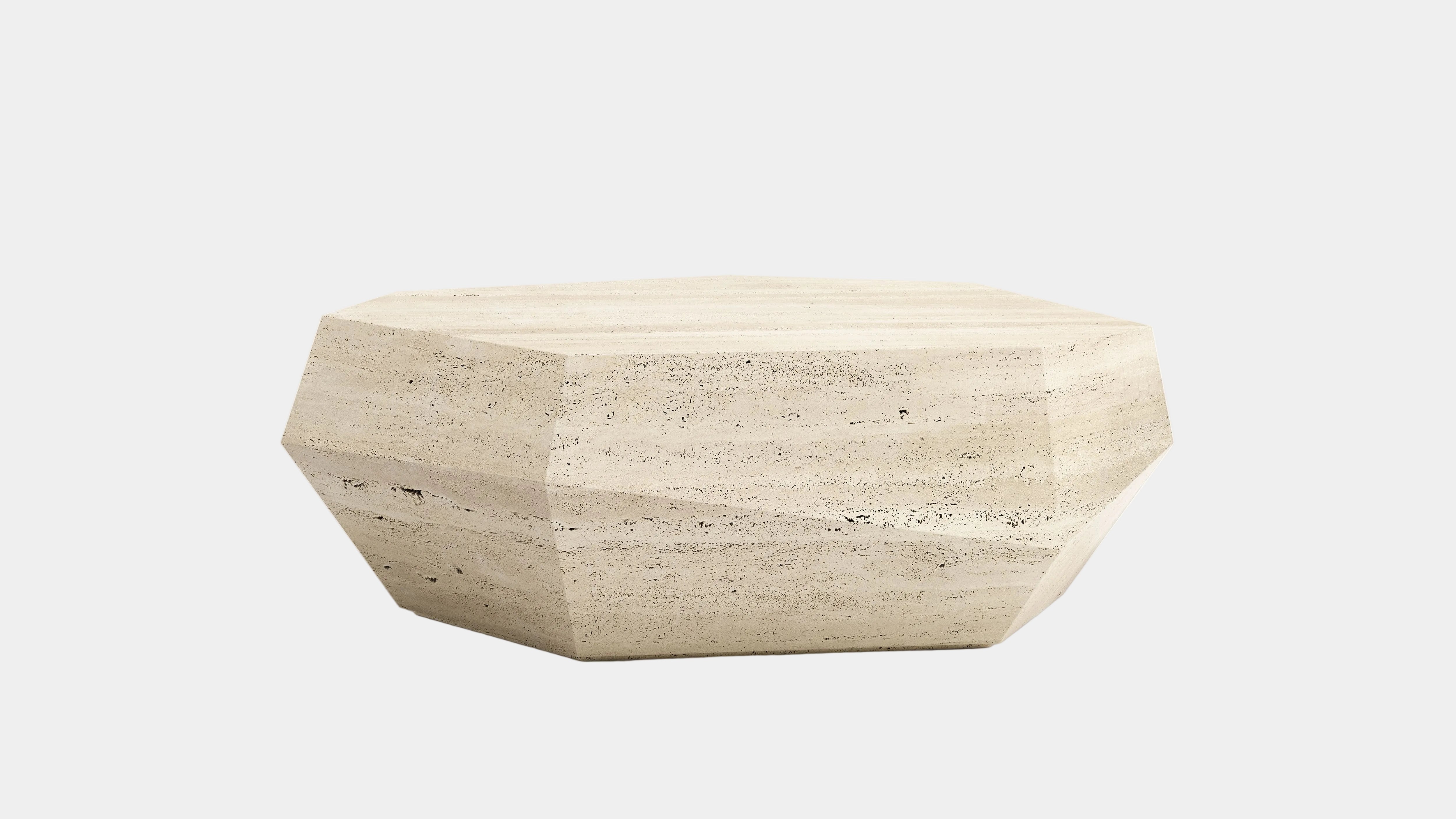 Coffee Table Roman Travertine Stone - Open Pore THREE ROCKS LOW COFFEE TABLE | MARBLE & STONE INSIDHERLAND