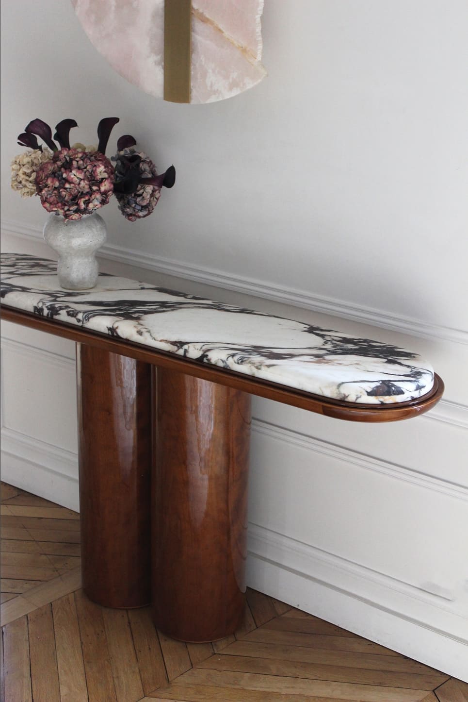 Console IDA WOOD AND CALACATTA VIOLA MARBLE CONSOLE MARBERA