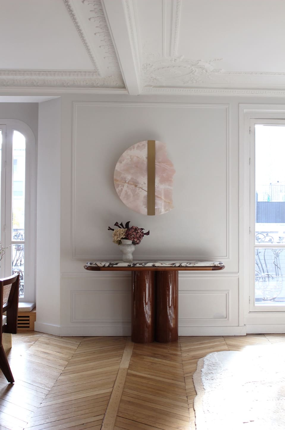 Console IDA WOOD AND CALACATTA VIOLA MARBLE CONSOLE MARBERA