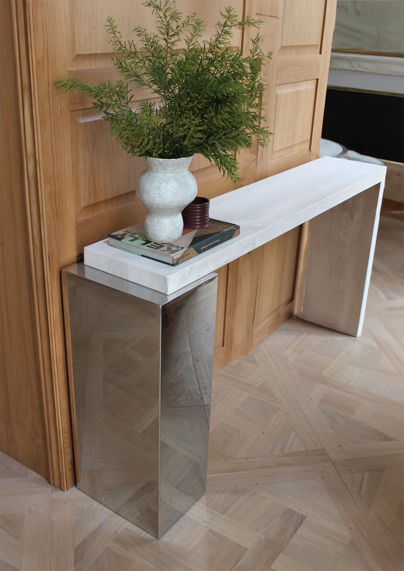 Console Table JILL CONSOLE TRAVERTINE & INOX MARBERA