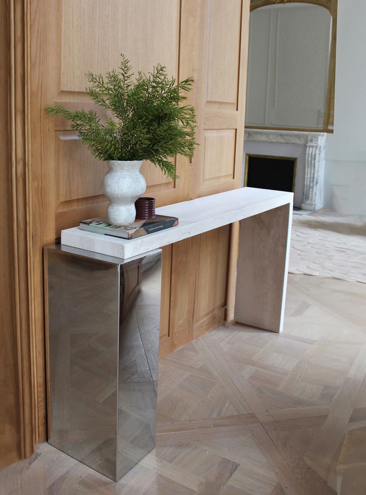 Console Table JILL CONSOLE TRAVERTINE & INOX MARBERA