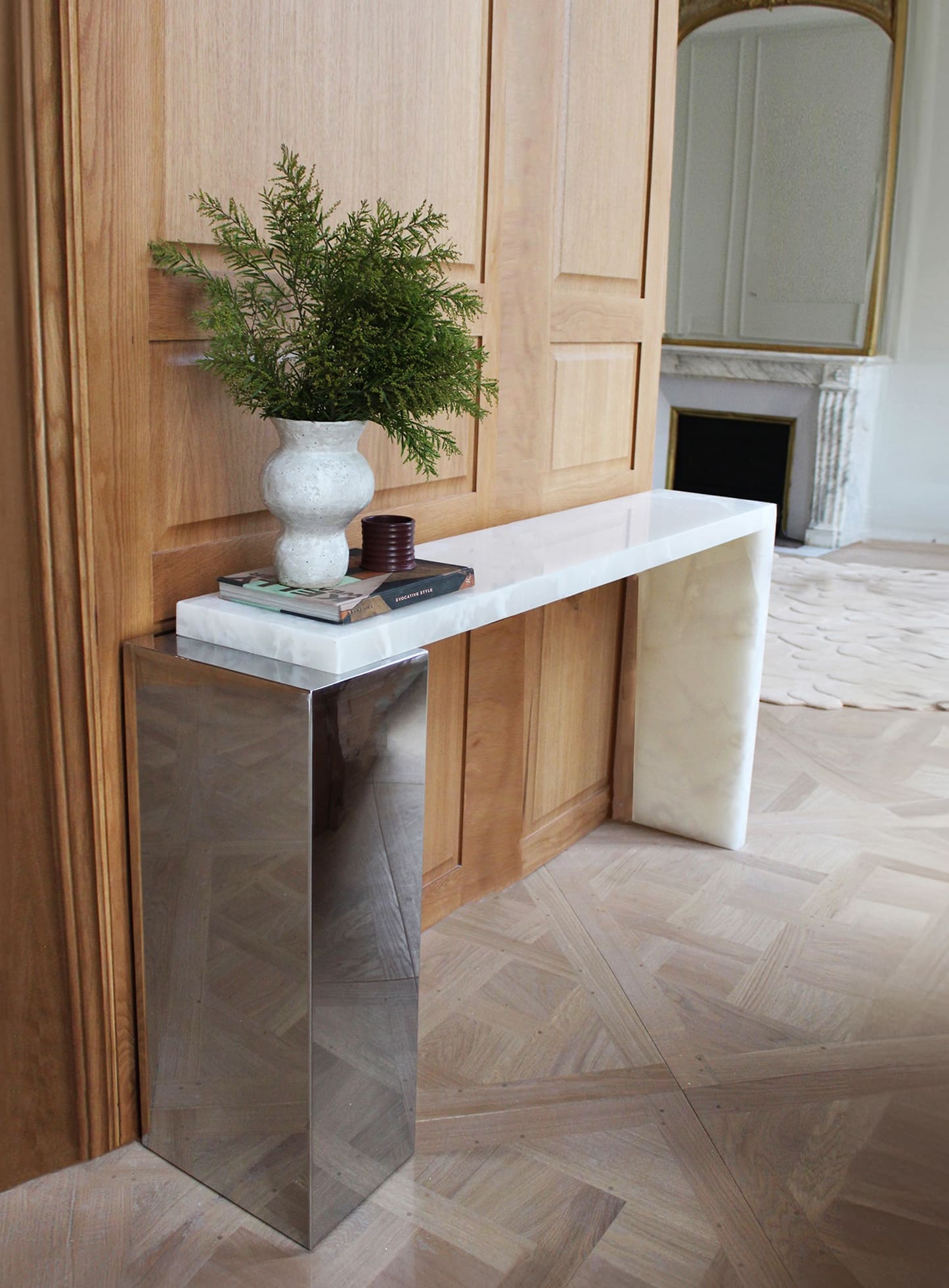 Console Table JILL CONSOLE WHITE ONYX & INOX MARBERA