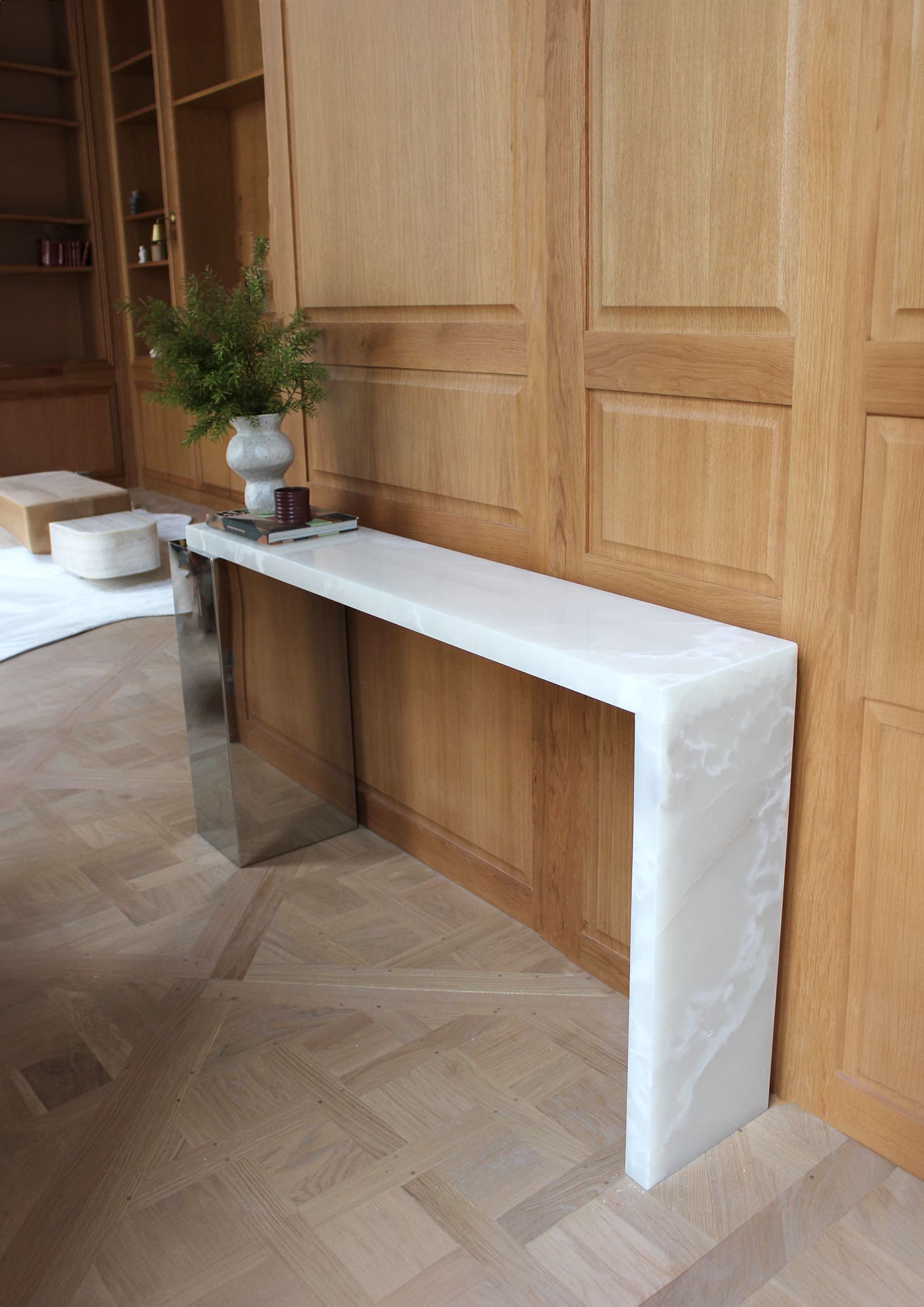 Console Table JILL CONSOLE WHITE ONYX & INOX MARBERA