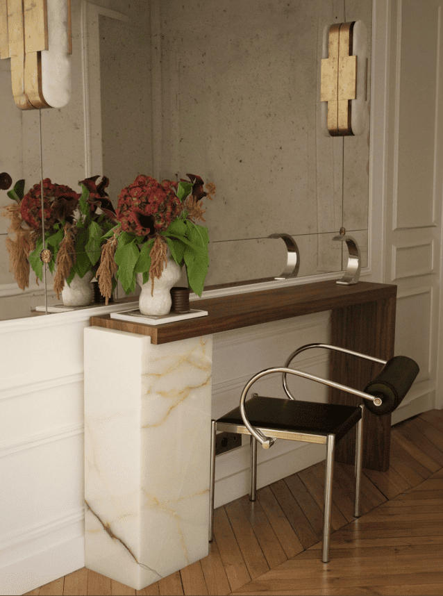 Console Table JILL CONSOLE WOOD & SHELL ONYX MARBERA