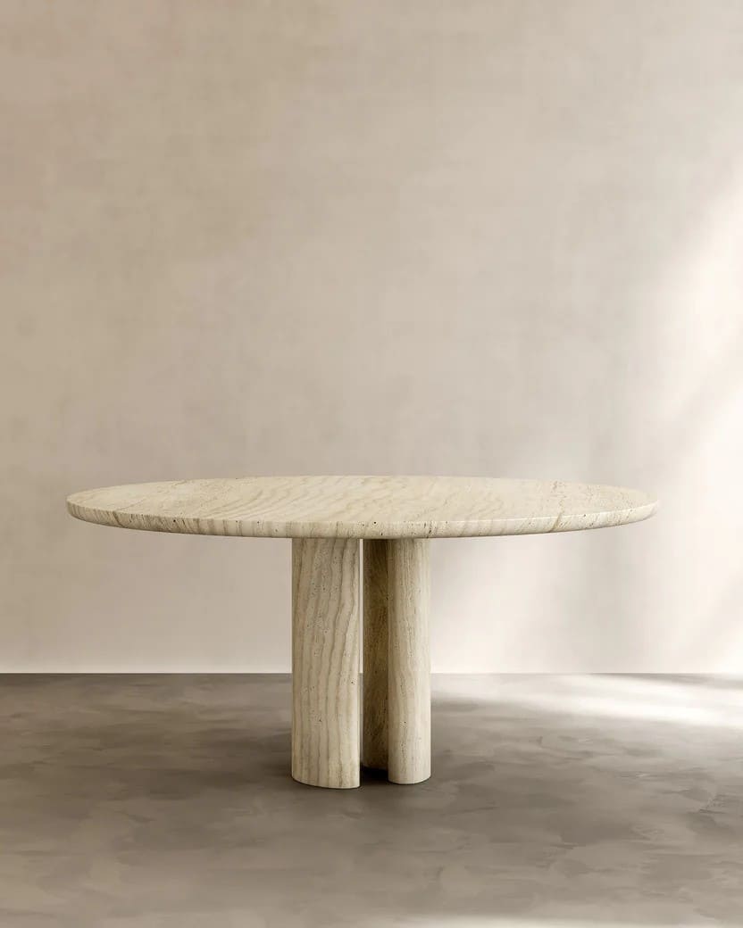 Dining Table Ø 90 cm x H 75 cm / Bianco Alabastrino Travertine ROMAN DINING TABLE PALOMA EDITIONS
