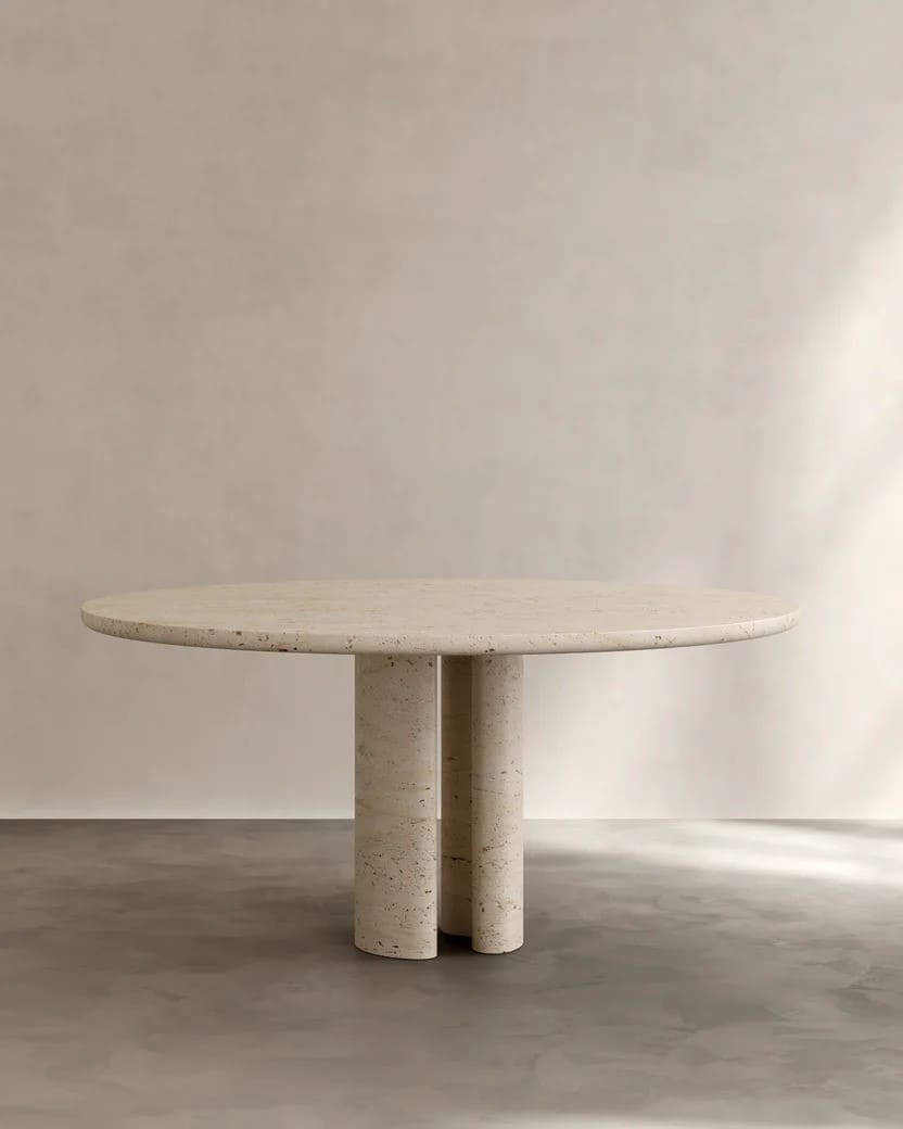 Dining Table Ø 90 cm x H 75 cm / Roman Travertine ROMAN DINING TABLE PALOMA EDITIONS
