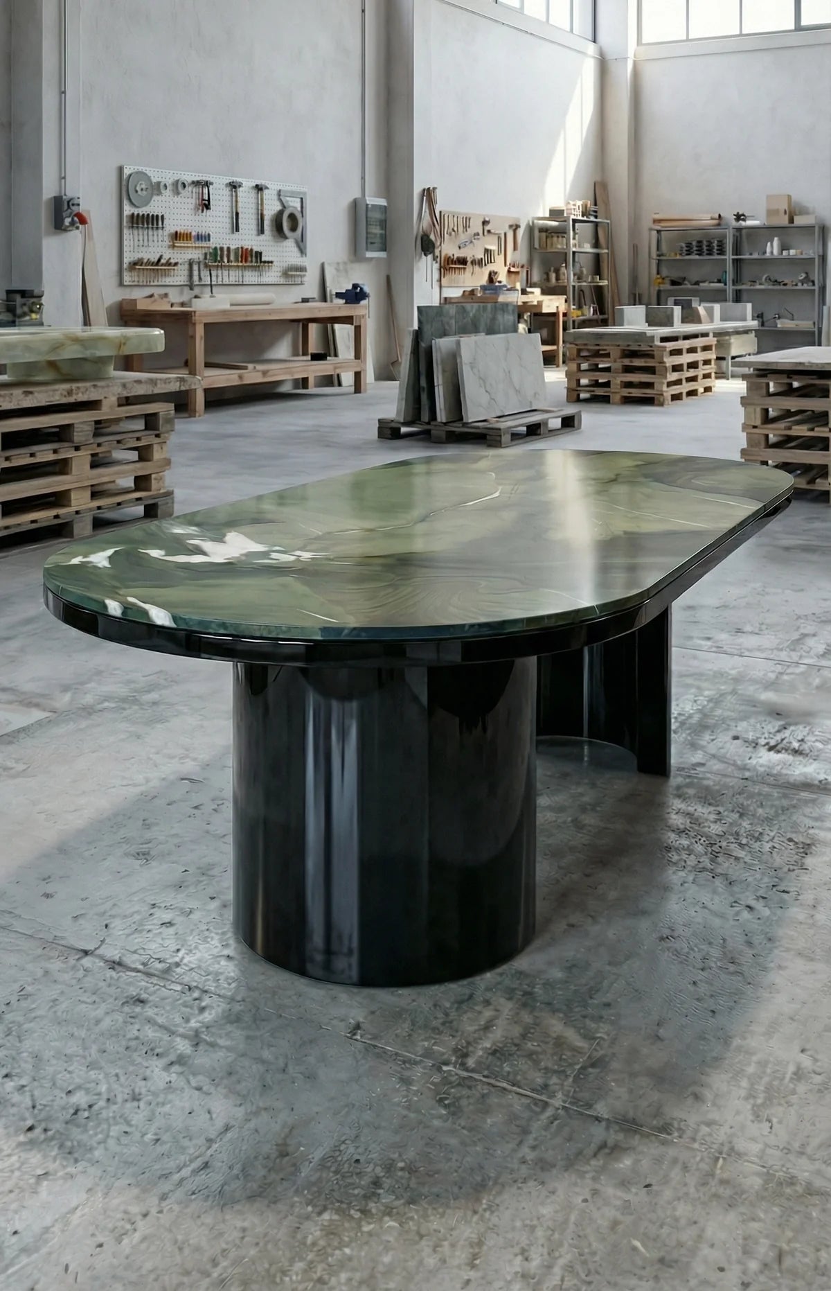 GIO BLACK & AVOCADO MARBLE DINING TABLE