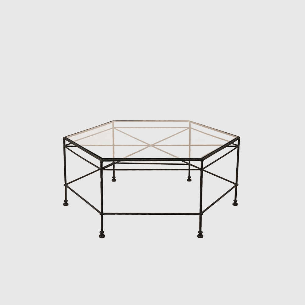 HOUSE OF LÉON PROVENCE OUTDOOR GLASS HEXAGONAL COFFEE TABLE | BLACK FRAME Outdoor Coffee Table