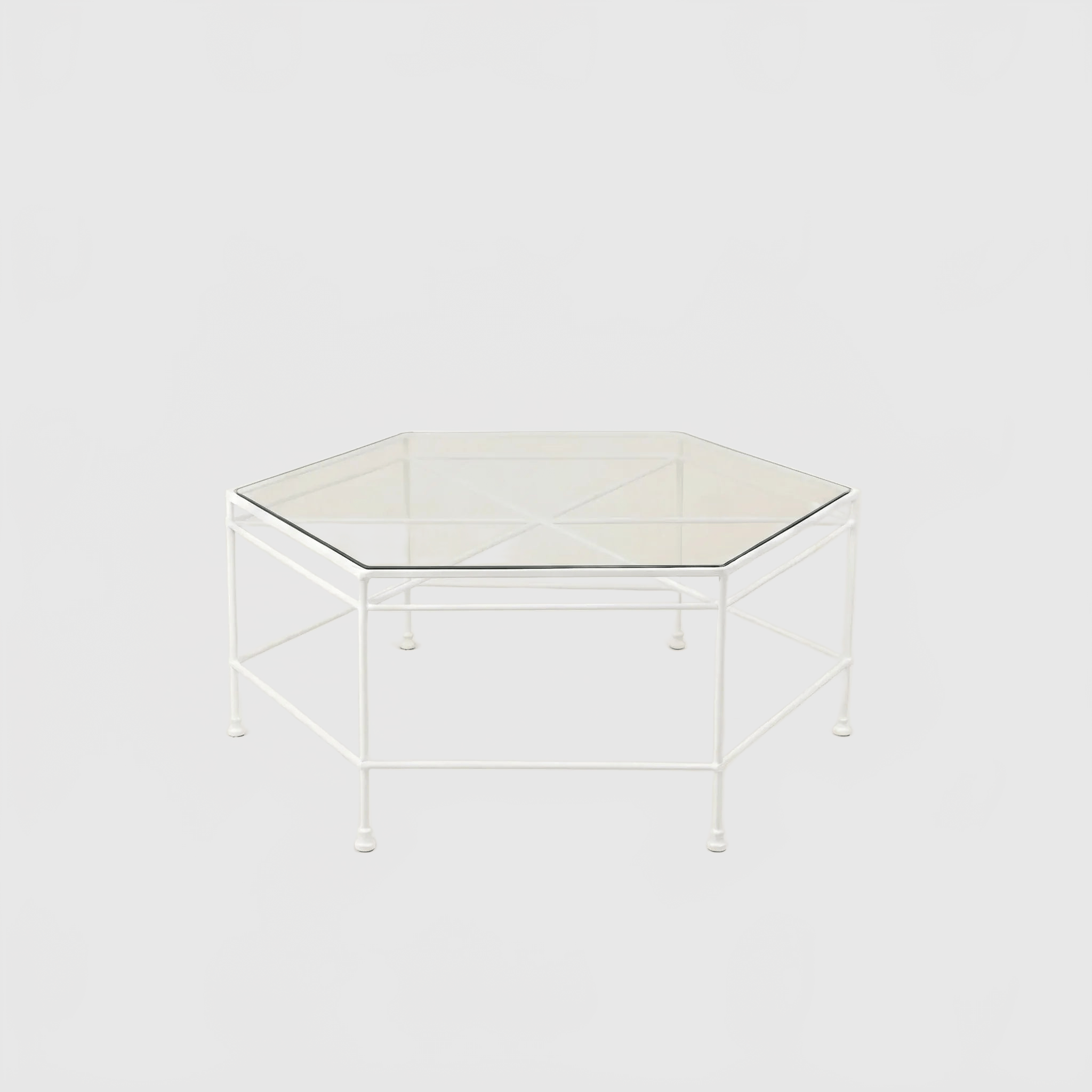 HOUSE OF LÉON PROVENCE OUTDOOR GLASS HEXAGONAL COFFEE TABLE | WHITE FRAME Outdoor Coffee Table
