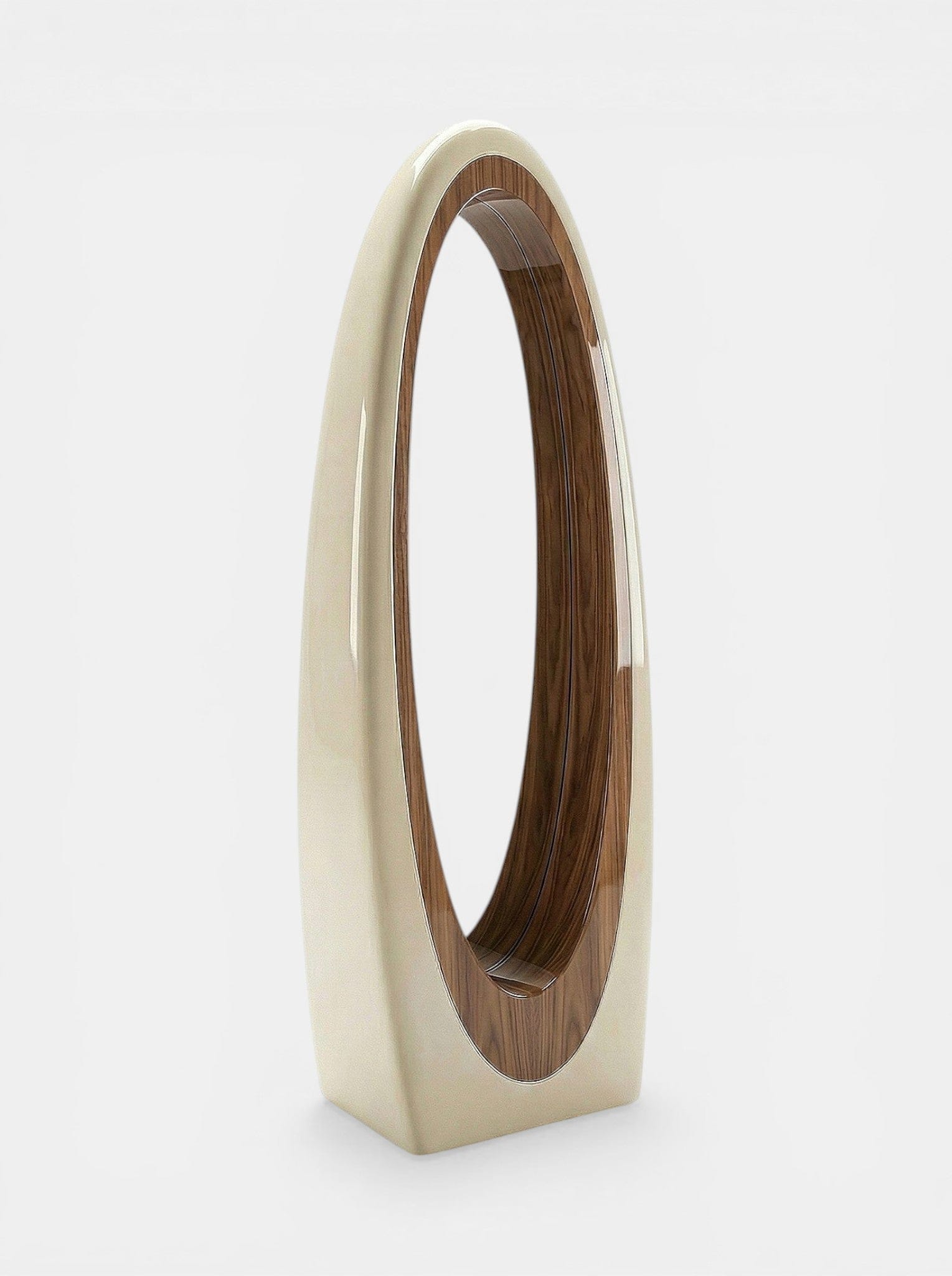 MARBERA HARCH OFF-WHITE & GLOSSY WOOD MIRROR Floor Mirror