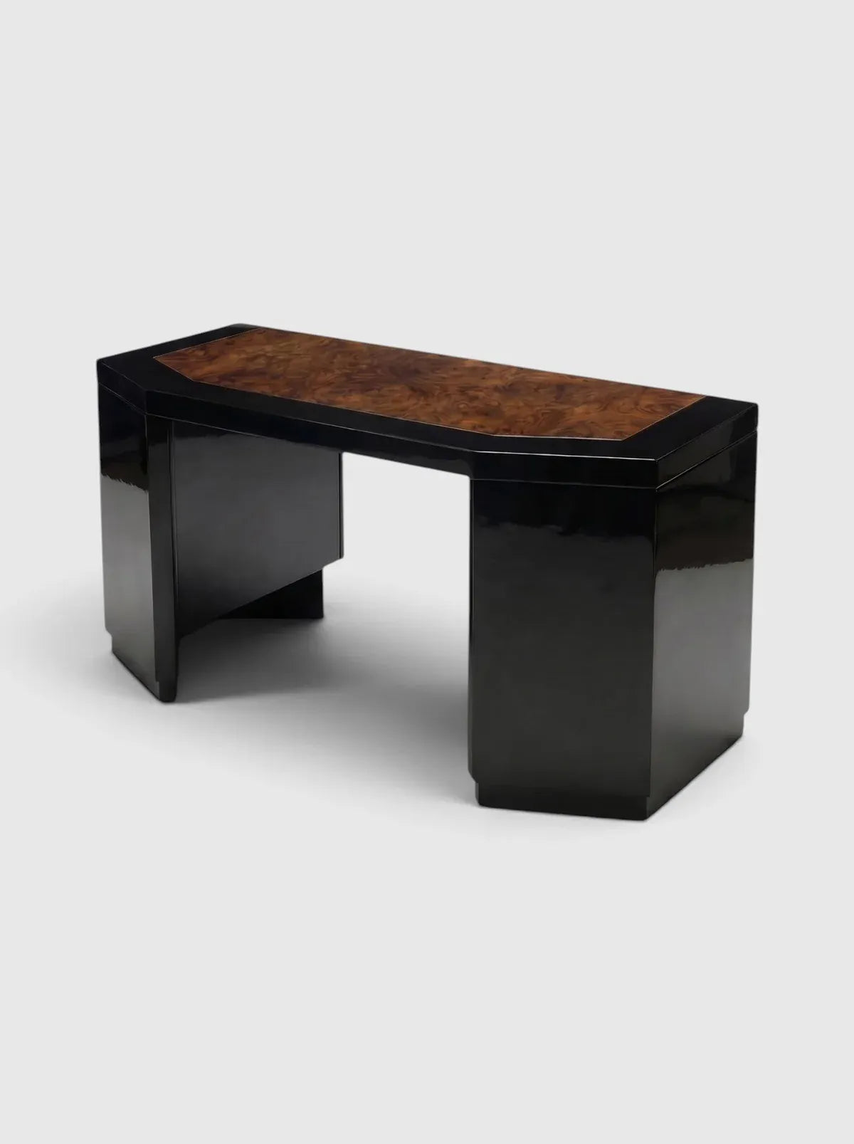 MARBERA JAMES | BLACK LACQUERED AND BURL WOOD DESK Desk