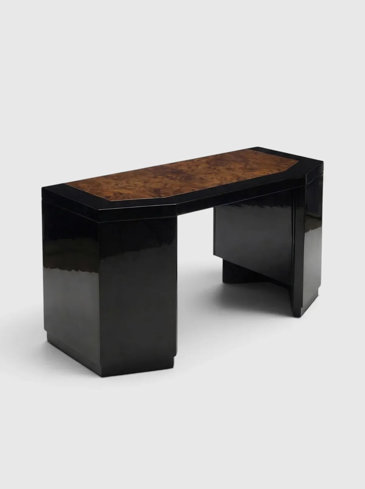 MARBERA JAMES | BLACK LACQUERED AND BURL WOOD DESK Desk