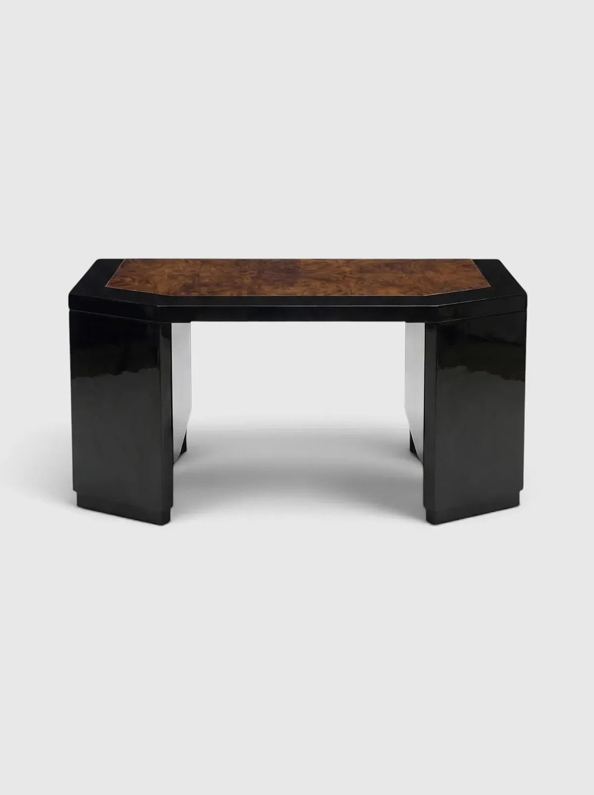 MARBERA JAMES | BLACK LACQUERED AND BURL WOOD DESK Desk