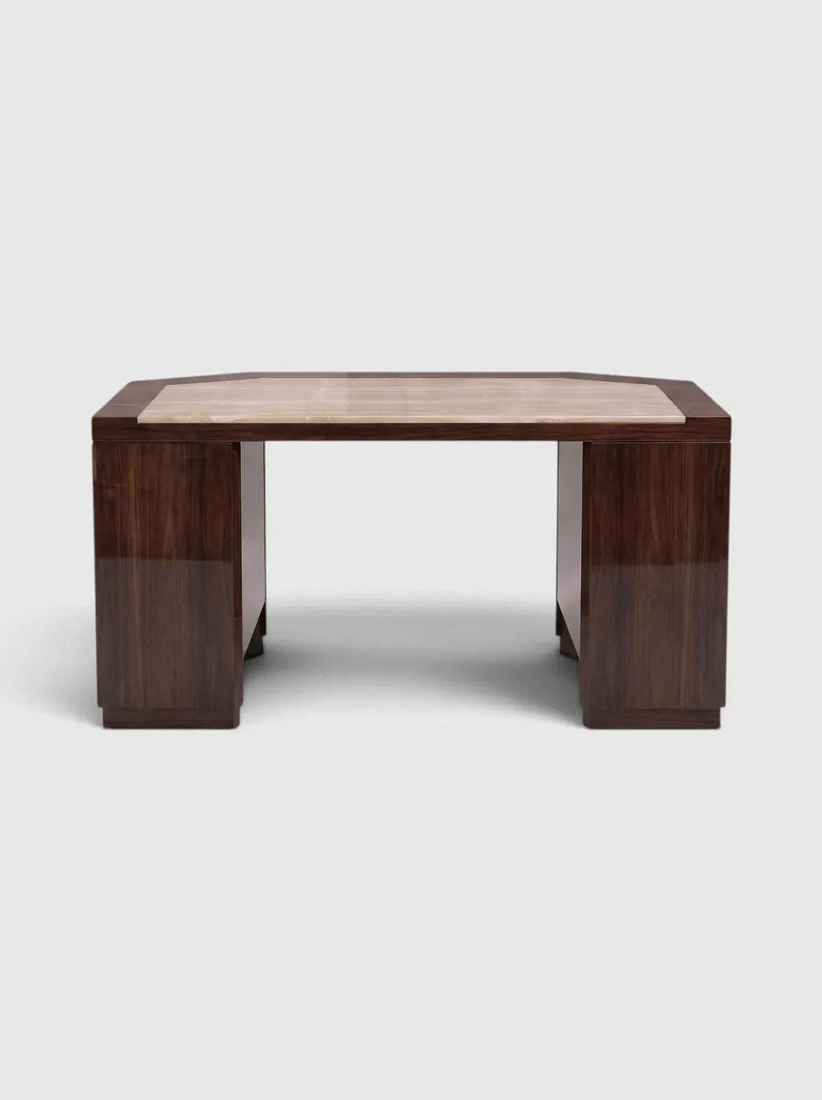 MARBERA JAMES | GLOSSY WOOD AND IVORY ONYX DESK Desk