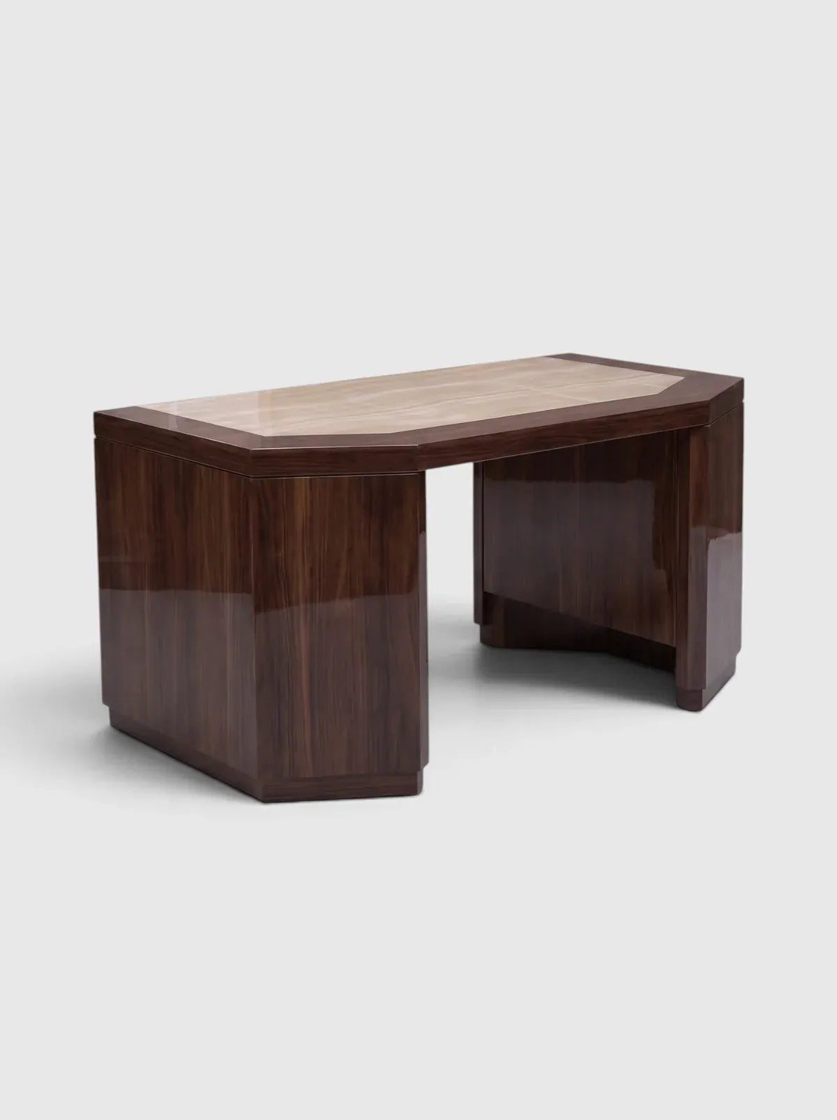 MARBERA JAMES | GLOSSY WOOD AND IVORY ONYX DESK Desk