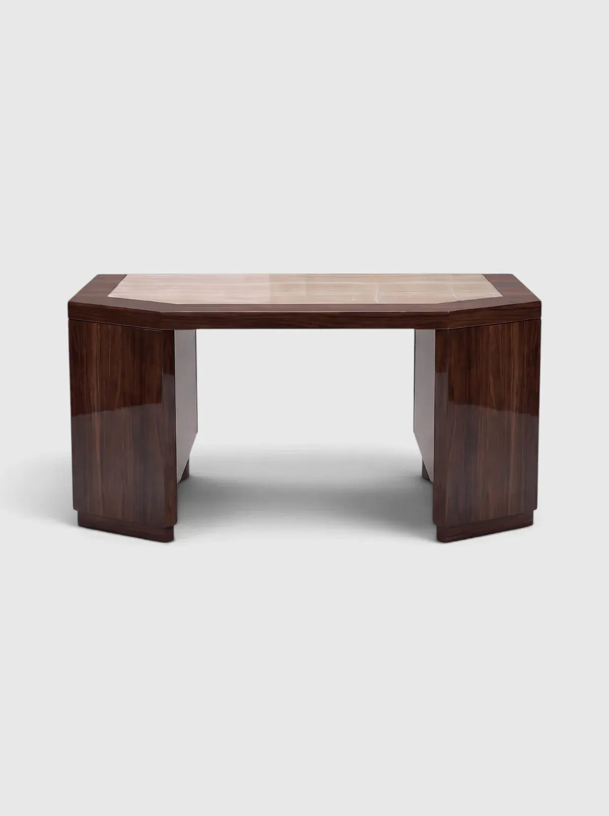 MARBERA JAMES | GLOSSY WOOD AND IVORY ONYX DESK Desk