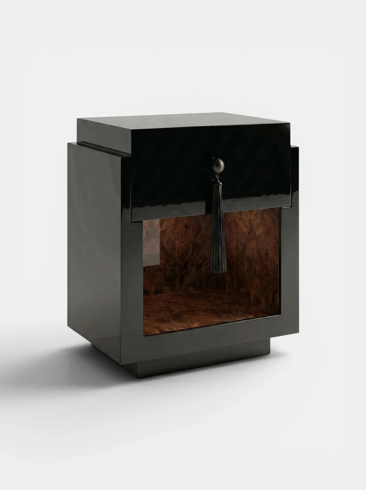 MARBERA LEO BLACK & DARK BURL WOOD Bedside Table