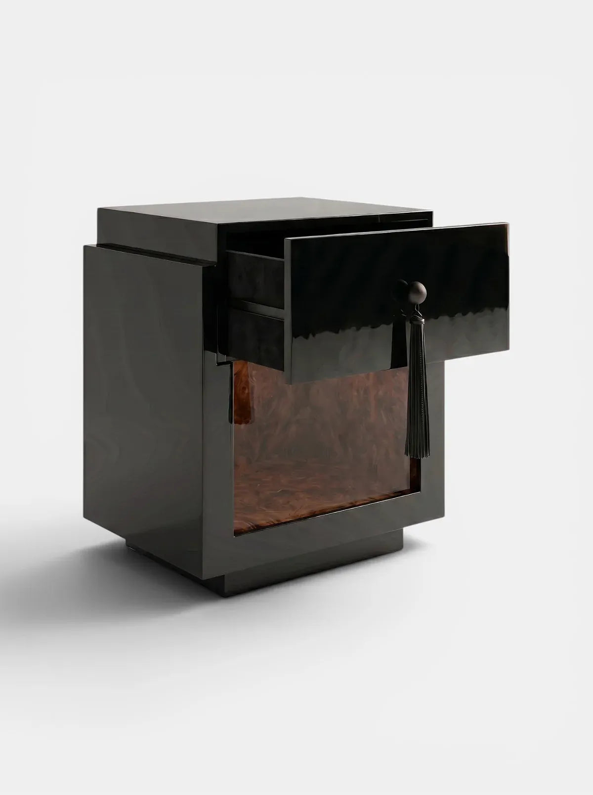 MARBERA LEO BLACK & DARK BURL WOOD Bedside Table
