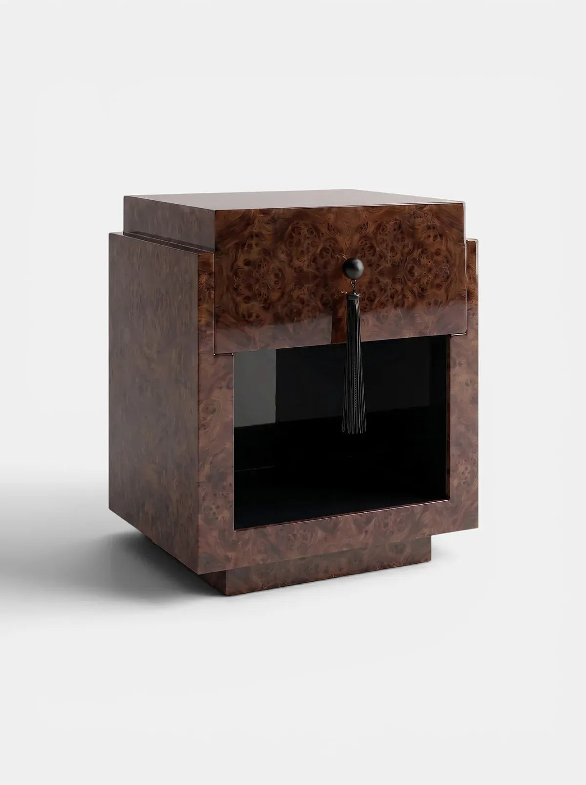 MARBERA LEO DARK BURL WOOD & BLACK Bedside Table